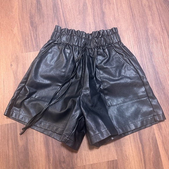SHEIN Pants - SHEIN Black High Waist Faux Leather Shorts